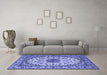 Machine Washable Medallion Blue Traditional Rug in a Living Room, wshtr2041blu