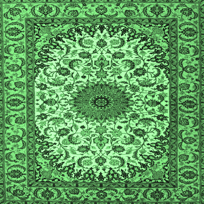 Square Medallion Emerald Green Traditional Rug, tr2041emgrn