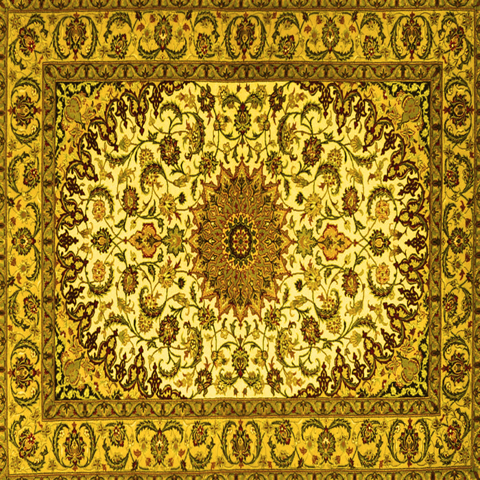 Square Machine Washable Medallion Yellow Traditional Rug, wshtr2041yw