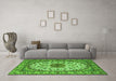 Machine Washable Medallion Green Traditional Area Rugs in a Living Room,, wshtr2041grn