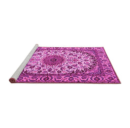 Sideview of Machine Washable Medallion Pink Traditional Rug, wshtr2041pnk