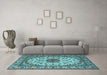 Machine Washable Medallion Light Blue Traditional Rug in a Living Room, wshtr2041lblu