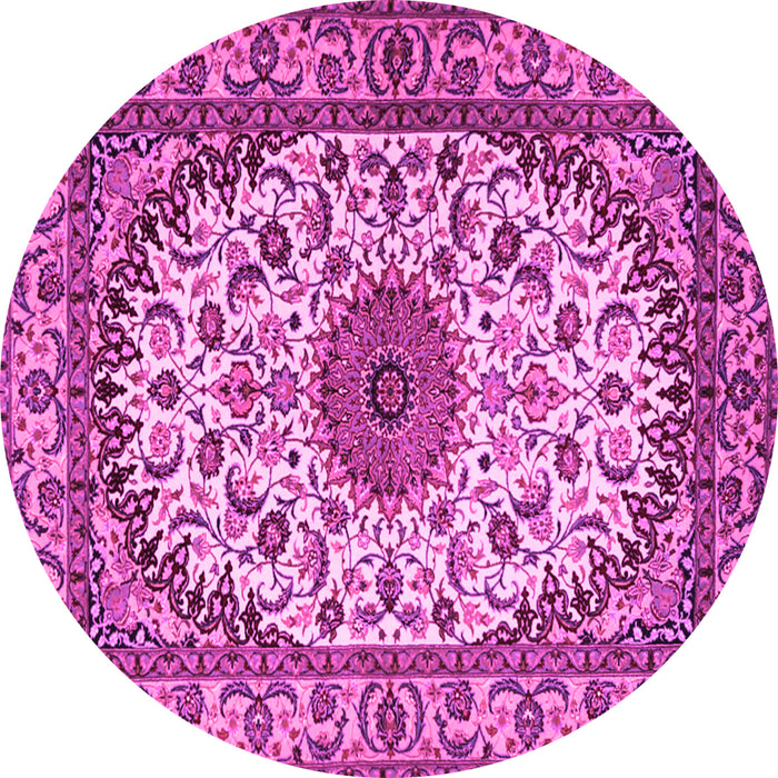 Round Machine Washable Medallion Pink Traditional Rug, wshtr2041pnk