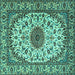 Square Medallion Turquoise Traditional Rug, tr2041turq