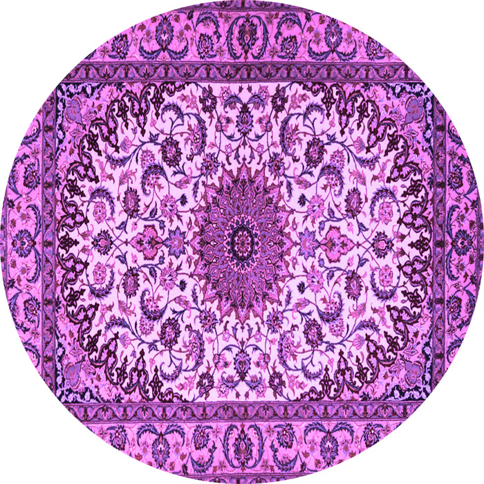 Round Machine Washable Medallion Purple Traditional Area Rugs, wshtr2041pur