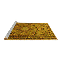 Sideview of Machine Washable Persian Yellow Traditional Rug, wshtr2042yw