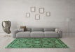 Machine Washable Persian Turquoise Traditional Area Rugs in a Living Room,, wshtr2042turq