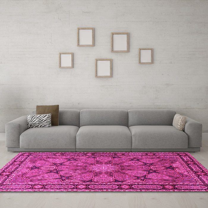 Machine Washable Persian Pink Traditional Rug in a Living Room, wshtr2042pnk