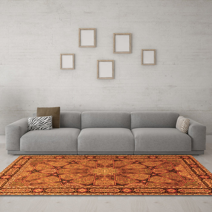 Machine Washable Persian Orange Traditional Area Rugs in a Living Room, wshtr2042org