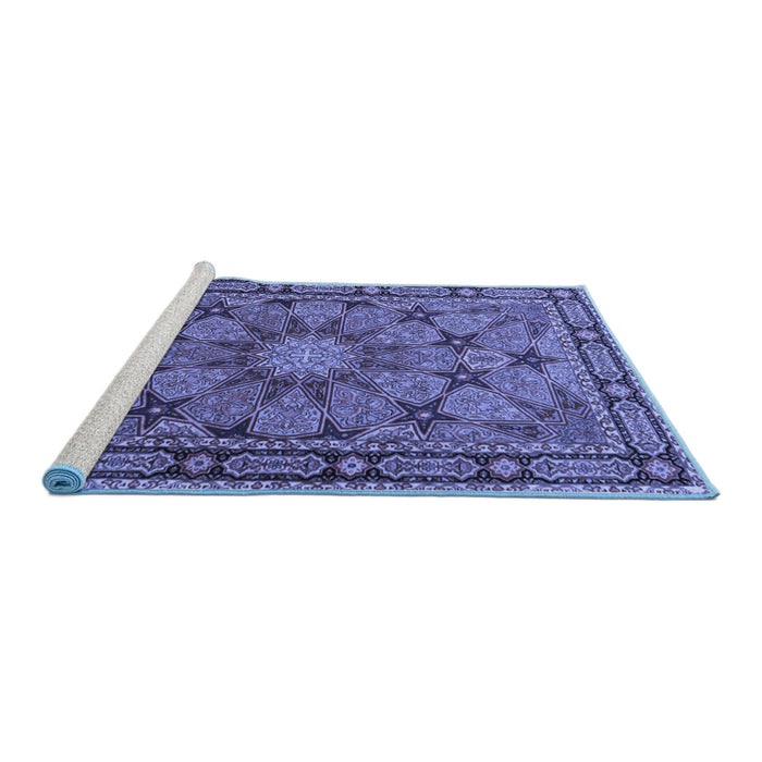 Sideview of Machine Washable Persian Blue Traditional Rug, wshtr2042blu