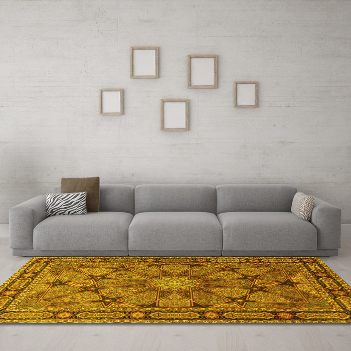 Machine Washable Persian Yellow Traditional Rug in a Living Room, wshtr2042yw