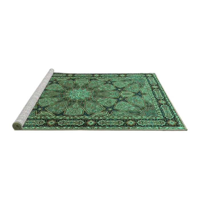 Sideview of Machine Washable Persian Turquoise Traditional Area Rugs, wshtr2042turq