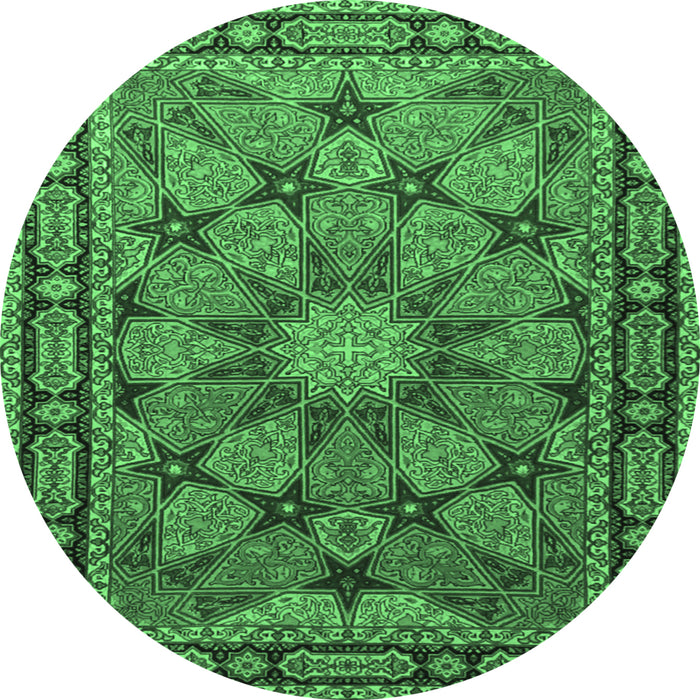 Round Machine Washable Persian Emerald Green Traditional Area Rugs, wshtr2042emgrn