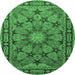 Round Machine Washable Persian Emerald Green Traditional Area Rugs, wshtr2042emgrn