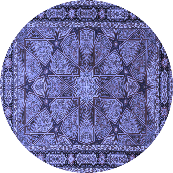 Round Machine Washable Persian Blue Traditional Rug, wshtr2042blu