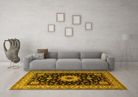 Machine Washable Persian Yellow Traditional Rug, wshtr2043yw