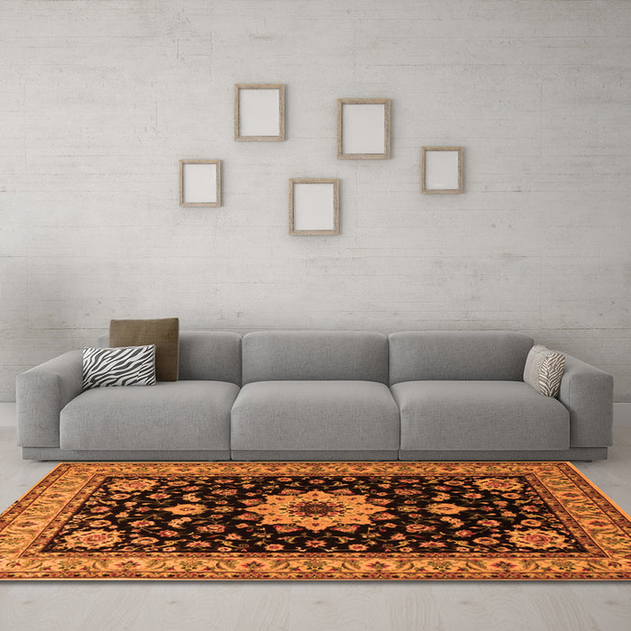 Machine Washable Persian Orange Traditional Area Rugs in a Living Room, wshtr2043org
