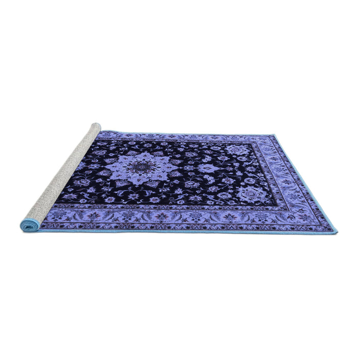 Sideview of Machine Washable Persian Blue Traditional Rug, wshtr2043blu