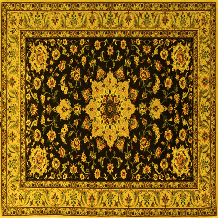 Square Machine Washable Persian Yellow Traditional Rug, wshtr2043yw
