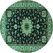 Round Machine Washable Persian Turquoise Traditional Area Rugs, wshtr2043turq