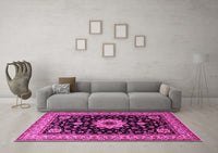 Machine Washable Persian Pink Traditional Rug, wshtr2043pnk