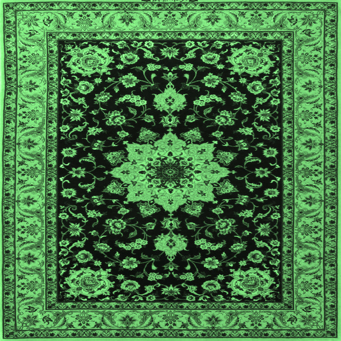 Square Machine Washable Persian Emerald Green Traditional Area Rugs, wshtr2043emgrn