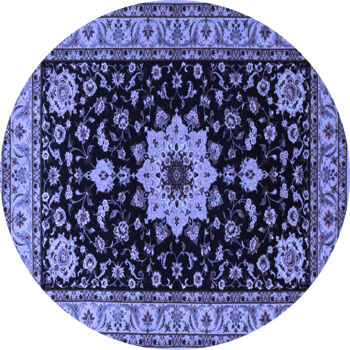 Round Machine Washable Persian Blue Traditional Rug, wshtr2043blu