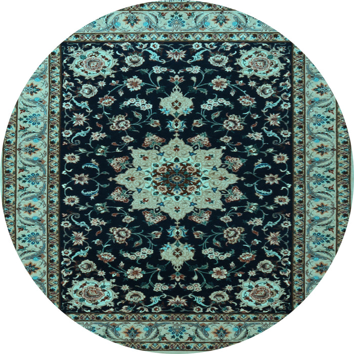 Round Machine Washable Persian Light Blue Traditional Rug, wshtr2043lblu