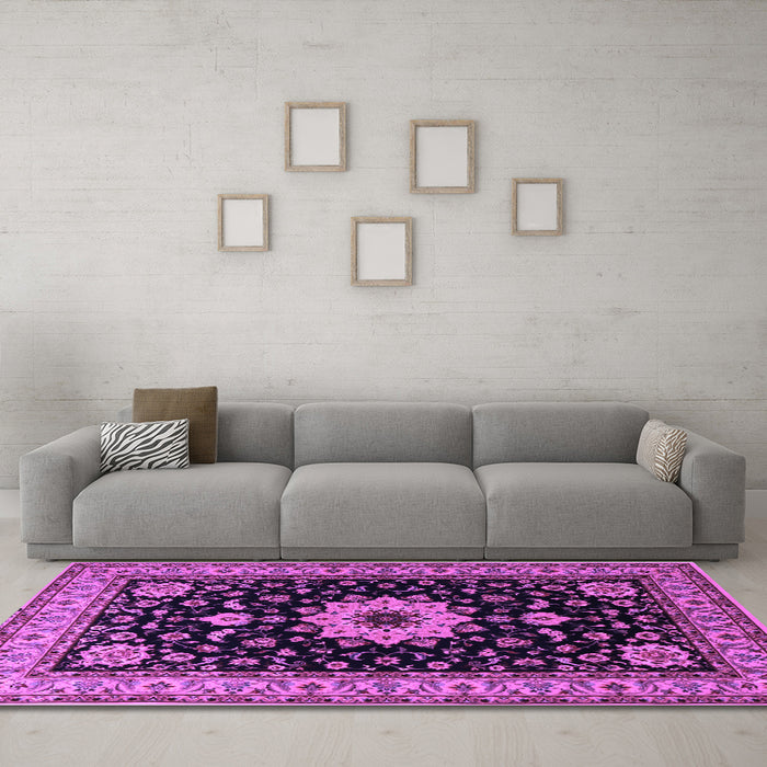 Machine Washable Persian Purple Traditional Area Rugs in a Living Room, wshtr2043pur