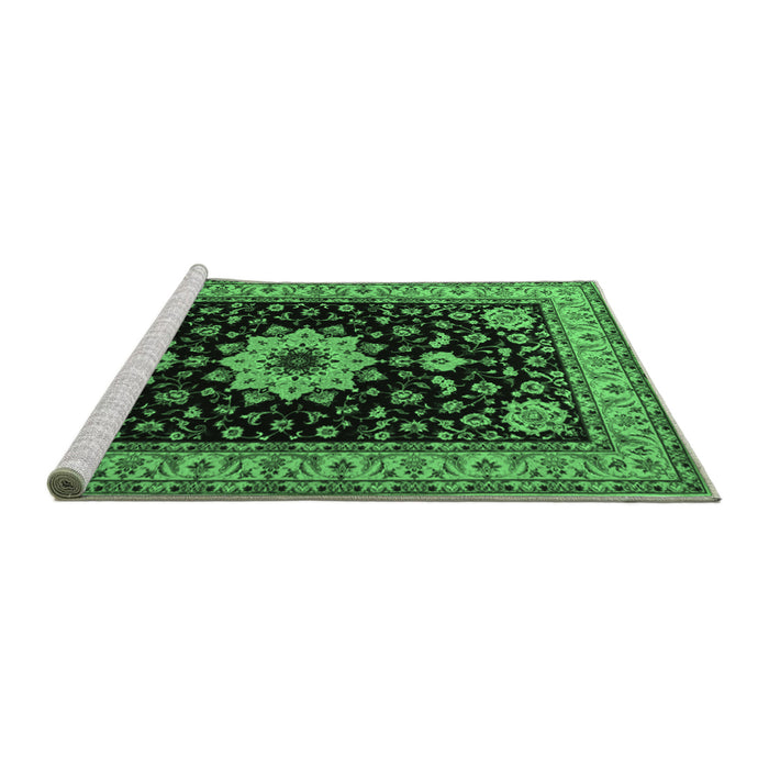 Sideview of Machine Washable Persian Emerald Green Traditional Area Rugs, wshtr2043emgrn