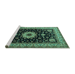Sideview of Machine Washable Persian Turquoise Traditional Area Rugs, wshtr2043turq