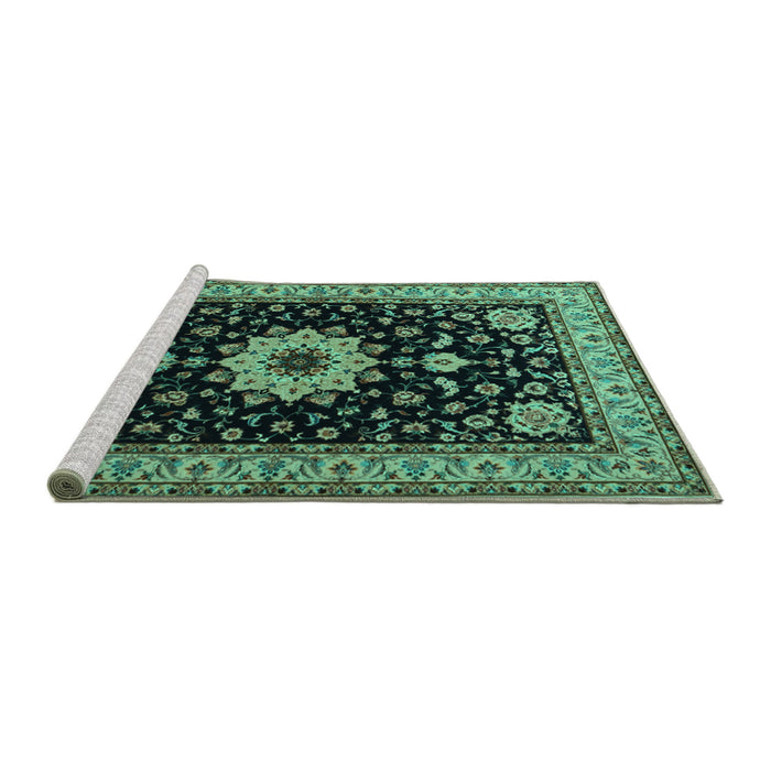 Sideview of Machine Washable Persian Turquoise Traditional Area Rugs, wshtr2043turq