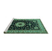 Sideview of Machine Washable Persian Turquoise Traditional Area Rugs, wshtr2043turq