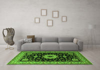 Machine Washable Persian Green Traditional Rug, wshtr2043grn