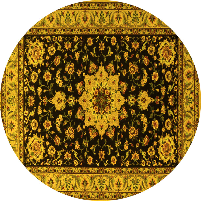 Round Machine Washable Persian Yellow Traditional Rug, wshtr2043yw