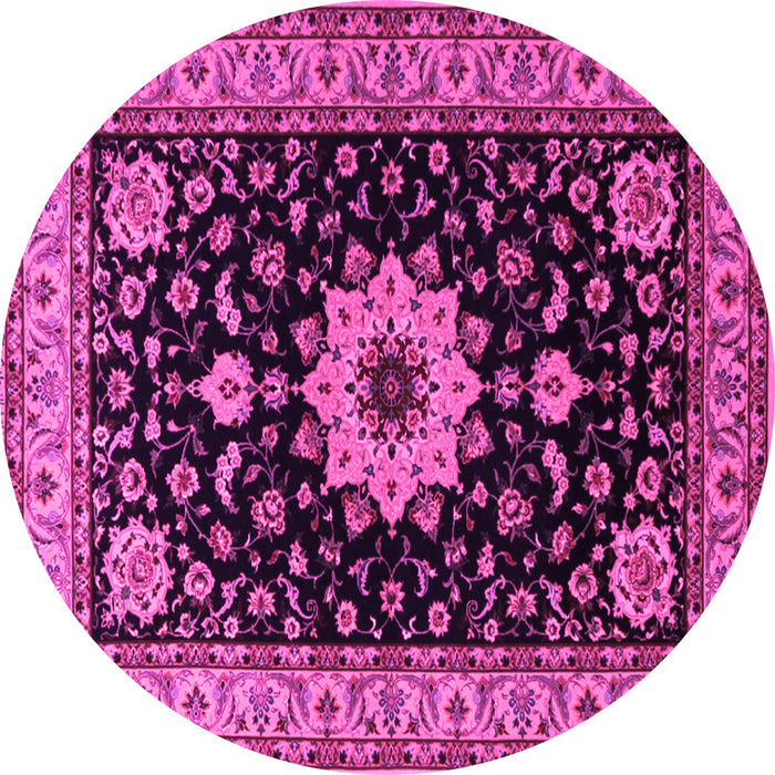 Round Machine Washable Persian Pink Traditional Rug, wshtr2043pnk