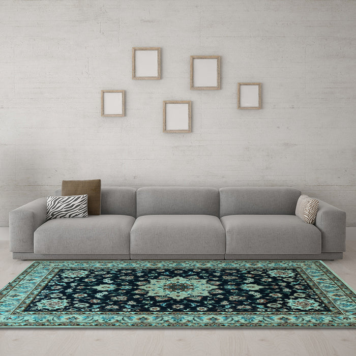 Machine Washable Persian Light Blue Traditional Rug in a Living Room, wshtr2043lblu