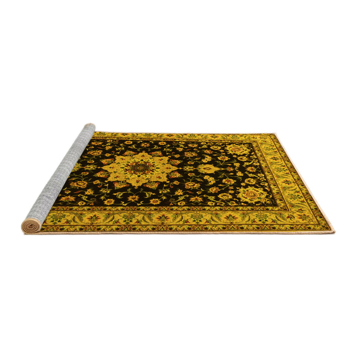 Sideview of Machine Washable Persian Yellow Traditional Rug, wshtr2043yw