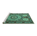 Sideview of Machine Washable Persian Turquoise Traditional Area Rugs, wshtr2044turq