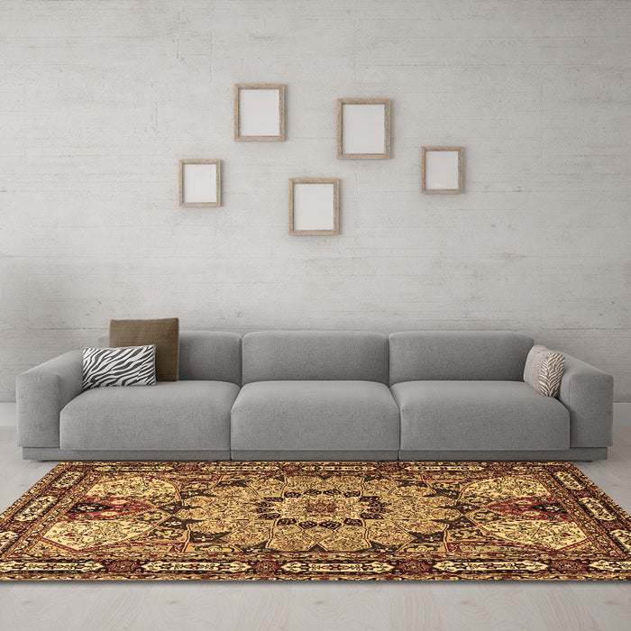 Machine Washable Persian Brown Traditional Rug in a Living Room,, wshtr2044brn