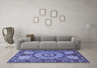 Machine Washable Persian Blue Traditional Rug, wshtr2044blu