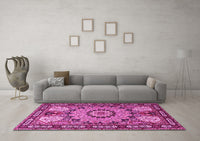 Machine Washable Persian Pink Traditional Rug, wshtr2044pnk