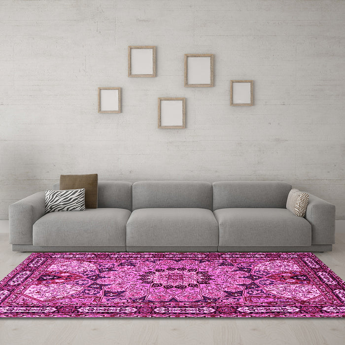 Machine Washable Persian Pink Traditional Rug in a Living Room, wshtr2044pnk