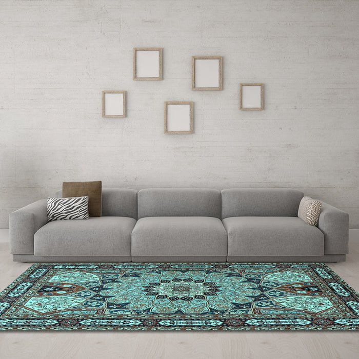 Machine Washable Persian Light Blue Traditional Rug in a Living Room, wshtr2044lblu