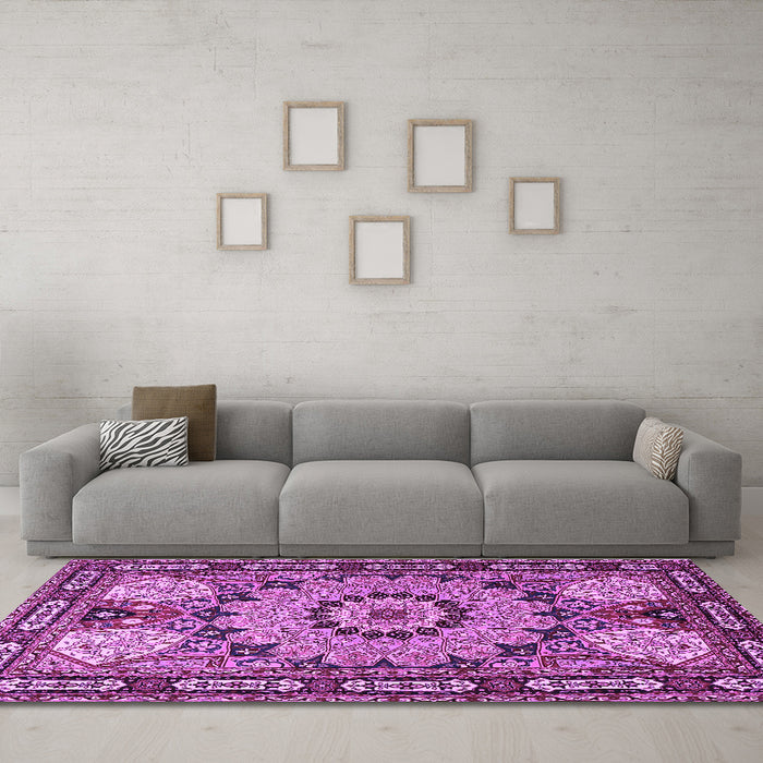 Machine Washable Persian Purple Traditional Area Rugs in a Living Room, wshtr2044pur