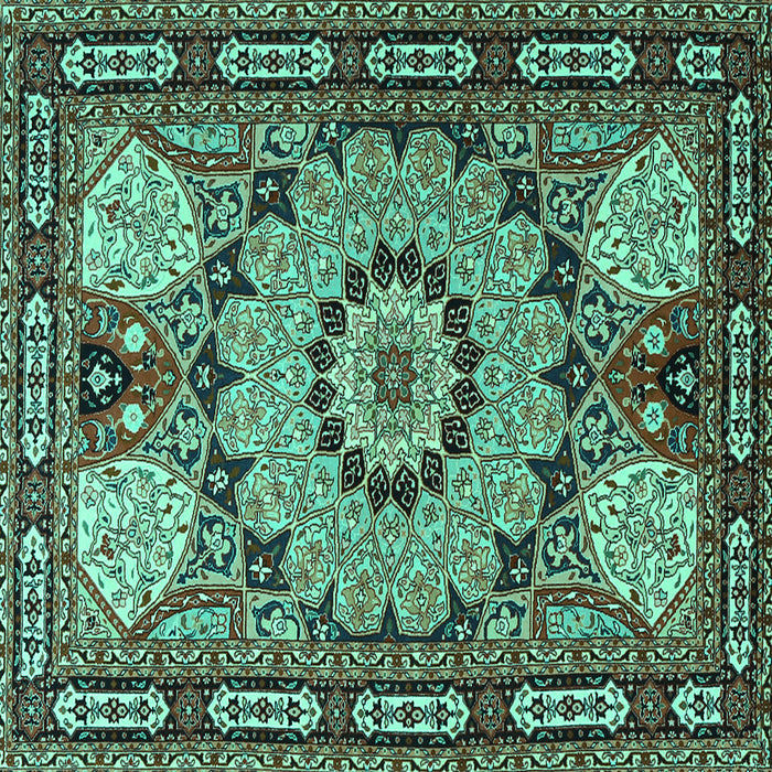 Square Machine Washable Persian Turquoise Traditional Area Rugs, wshtr2044turq