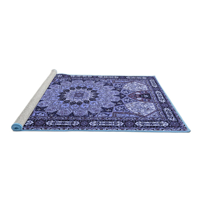Sideview of Machine Washable Persian Blue Traditional Rug, wshtr2044blu