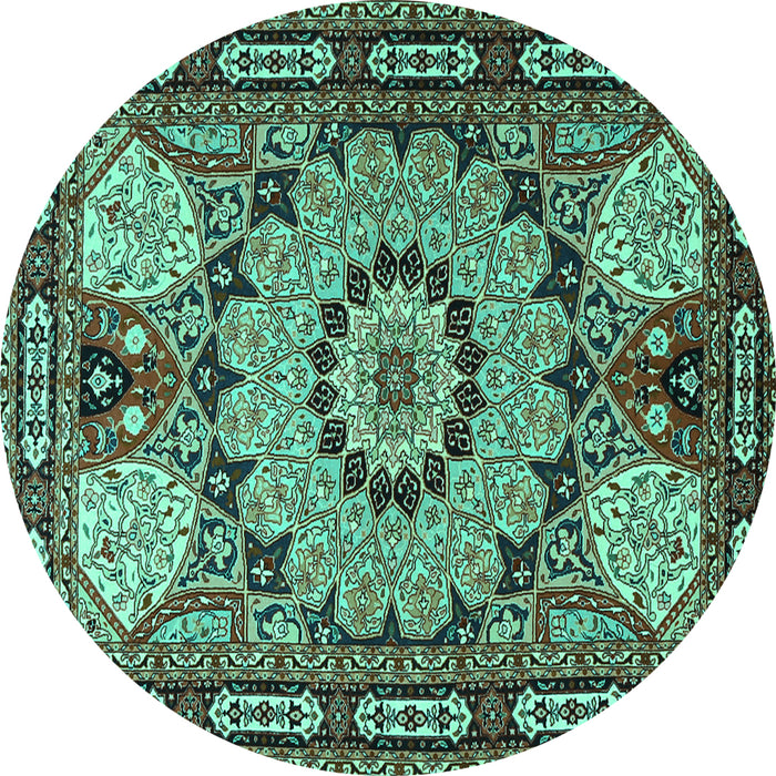 Round Machine Washable Persian Turquoise Traditional Area Rugs, wshtr2044turq