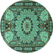 Round Machine Washable Persian Turquoise Traditional Area Rugs, wshtr2044turq