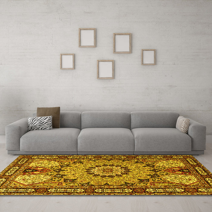 Machine Washable Persian Yellow Traditional Rug in a Living Room, wshtr2044yw